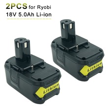 Литиевая аккумуляторная батарея для дрели Ryobi RB18L40 RB18L50 ONE Plus, 18 в, 5,0 Ач, 2 упаковки 2024 - купить недорого