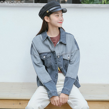 Jaqueta jeans vintage feminina, casaco de retalhos solto de harajuku com manga longa, jaqueta jeans de tamanho grande 2024 - compre barato