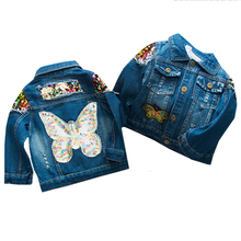 New Baby Girls Denim Jacket Cardigan Coat Kids Jean Outwear Butterfly Embroidery Sequins Girls Children Clothing Spring Clothes 2024 - buy cheap