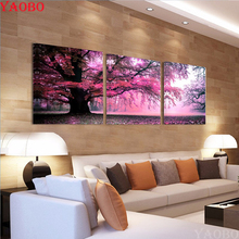 5d diy full square drill diamond painting Purple tree Landscape 3pcs/set Cross Stitch Rhinestone embroidery mosaic painting Home 2024 - buy cheap