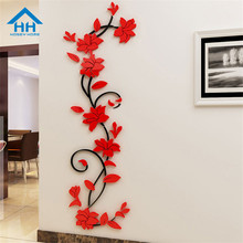 3D акриловая Роза Наклейка на стену домашний декор креативные цветы лоза коллаж сделай сам для телевизора фон для гостиной спальни настенные наклейки 2024 - купить недорого