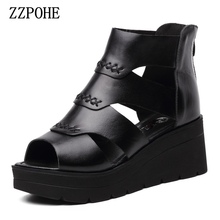 ZZPOHE Woman Sandals 2018 Summer Women Platform Open Toe Casual Wedges Sandals Ladies Split Leather Soft High Heels Shoes 2024 - buy cheap