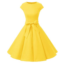 Yellow O-Neck Womens Dress Vintage 1950S Cap Sleeve Summer Rockabilly Swing Cocktail Party Dress 2024 - buy cheap