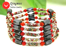 Qingmos Trendy Red Cloisonne Bracelet para As Mulheres com Preto Hematita Magnética Longo 29 "Colar Pulseira Jóias Finas ne5160 2024 - compre barato