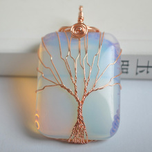 Tree of Life Wire Wrap Pendant Bead Rectangle Handmade Wire Wrap Tree  Natural Stone Light Blue Opal 1Pcs K2033 2024 - buy cheap