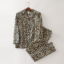 Pijama de lana de algodón 100% para Mujer, ropa de dormir de manga larga con estampado de leopardo, para el hogar, invierno, 2 piezas 2024 - compra barato