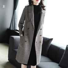The plaid wool overcoat of the long 2019 autumn winter women's coat new double-breasted lapelupset overcoat jacket 2024 - buy cheap