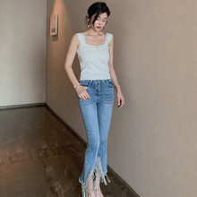 Fashion White Knitting Vest Summer Crop Top Sleeveless V Neck Blouse Casual Clothing Summer Sexy Women Vintage Camisa Lady Tops 2024 - buy cheap