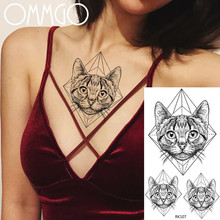 Временные геометрические татуировки OMMGO с милым котом, наклейки, алмазная искусственная татуировка, татуировки на заказ для женщин, Черные Водонепроницаемые боди-арт на руку 2024 - купить недорого