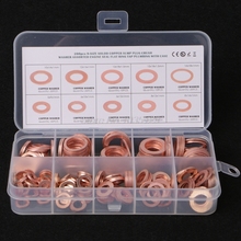 Conjunto de arruelas de cobre 200 peças, 9 tamanhos, kit de vedação de anel plano com caixa de plástico 2024 - compre barato