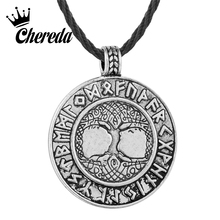 Chereda Nordic Vikings Runes Men Pendant Amulet Runes Nordic Talisman Chain Necklaces Round Vintage Jewelry 2024 - buy cheap