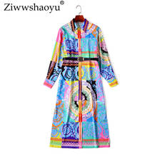 Ziwwshaoyu  5XL Elegant Print Cardigan dress Vintage Sashes Turn-down Collar Straight dresses 2019 spring and summer new women 2024 - buy cheap