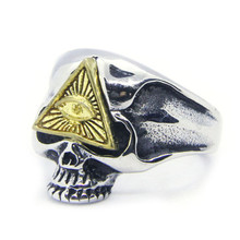 Anillo de acero inoxidable 316L con forma de pirámide para hombre y niño, sortija, ojo y calavera 2024 - compra barato