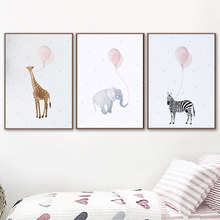 Nórdico animais do bebê quadros em tela berçário balão azul arte poster girafa zebra elefante impressão fotos de parede decoração do quarto dos miúdos 2024 - compre barato