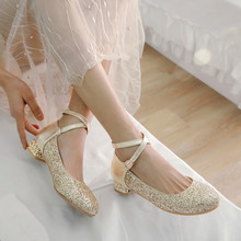 PXELENA/женские свадебные туфли на низком каблуке, с перекрестной шнуровкой, золотистого и серебристого цвета шикарные свадебные туфли-лодочки с круглым носком, расшитые блестками Элегантные туфли для танцев, большие размеры 34-43 2024 - купить недорого