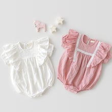 Verão romper bebê recém-nascido lace ruffles manga curta meninas infantis macacão de bebê macacão crianças roupas pijama 0-24 m 2024 - compre barato