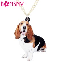 Bonsny Statement Acrylic Basset Hound Dog Necklace Pendant Chain Choker Animal Jewelry For Women Girls Pet Lovers Wholesale Gift 2024 - buy cheap