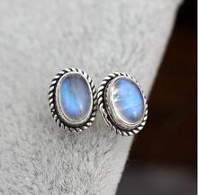 India and Nepal handmade 925 sterling silver jewelry inlaid natural Moonstone retro oval earrings earrings for men and women 2024 - buy cheap