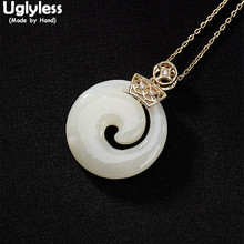 Uglyless Real Solid 925 Sterling Silver Natural White Jade Spiral Pendants for Women Abstract Elephant Nose Necklaces NO Chains 2024 - buy cheap