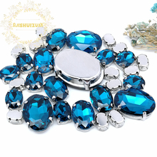 5 tamanhos 30pcs frete grátis! Pavão azul oval em forma de vidro costurado em strass com decoração de casamento faça você mesmo 2024 - compre barato