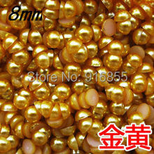 Free shipping 8mm 1000pcs gold color craft half round flatback ABS resin imitation pearls beads for DIY nail art decoration 2024 - buy cheap