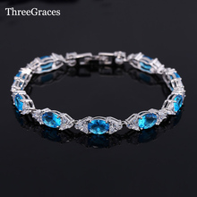 ThreeGraces Fashion CZ Jewelry White Gold Color Triangle And Oval Shape Light Blue Crystal Bangle Bracelets For Women BR003 2024 - buy cheap