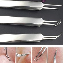 Stainless steel Face Cleaner Useful Straight Bend Curved Blackhead Acne Clip Tweezer Pimple Comedone Remover Kit 2024 - buy cheap