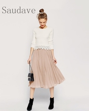 New Fashion Spring Summer Vintage Skirts Womens Elastic High Waist A Line Skirt Long Pleated Chiffon Skirt Female Jupe Longue 2024 - buy cheap