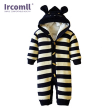 Ircomll Thickened Warm Infant Baby Rompers Jumpsuit Inside Fleece Knitted Sweater Striped Overalls Children Outerwear Kids Snows 2024 - buy cheap