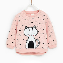 2-7 Years Baby Girls Sweatshirt Long Sleeve Spring Autumn Cotton Cartoon White Cat Printing Tops Toddler Girl Children Pullovers 2024 - buy cheap