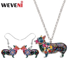 WEVENI Enamel Alloy Welsh Corgi Pembroke Dog Earrings Necklace Collar Cute Animal Jewelry Sets For Women Girls Accessories Gift 2024 - buy cheap