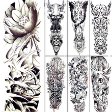 Boceto de arte corporal grande para mujer y hombre, Tatuajes Temporales de dibujo, adhesivo de tatuaje budista de estanque negro, maquillaje de brazo completo, pasta Sexy 2024 - compra barato