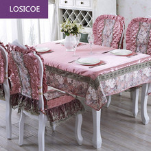 Toalha de mesa de jantar europeia de grau superior, rosa, marrom, grosso, quente, capa de cadeira, almofada, pano, arte, luxuoso, conjunto de pano de renda 2024 - compre barato
