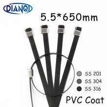 5.5*650 5.5mm 5.5x650 Stainless Steel Zip PVC coating Strong Stainless Steel Grade Metal Cable Ties Zip Tie Wraps 2024 - buy cheap