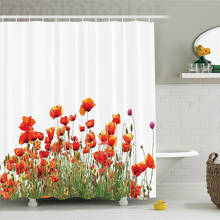 Poppy Popeyes Springfield Countryside Botanical Nature Meadow Landscape Print Polyester Bathroom Shower Curtain Orange Red Green 2024 - buy cheap