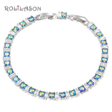 ROLILASON simple chic Charm Bracelets for women Silver Rainbow AAA multicolor Zircon Wholesale TB1138 2024 - buy cheap