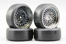 Roda de pneu com impressão digital, 4 peças, tração pré-colada, 4 peças, ângulos de 6mm, cromado, cinza-cromado, esponja silenciosa para 1/10 drift 2024 - compre barato