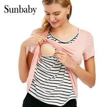 Sunbaby New Summer Patchwork Striped Pink Breastfeeding Shirt nursing top clothes for pregnant women breastfeeding clothes 2024 - buy cheap