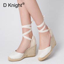 Plus Size Vintage Women Sandals Casual Cotton Canvas Wedge Sandals Summer Ankle Strap High Heesl Platform Pump Espadrilles Shoes 2024 - buy cheap