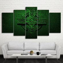 Home Decor HD Canvas Framed Modern Print Painting 5 PiecesPcs Green Cross Jesus Wall Art For Living Room Modular Picture 2024 - buy cheap