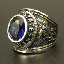 Fashion Fashion Ring With Blue Stone Titanium Steel Ring 316L Stainless Steel USA Navy Eagle Biker Ring 2024 - buy cheap
