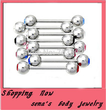 free shipping100pcs/lot mix 10 colors stainless steel straight double gem  barbell tongue ring piercing body jewelry 2024 - buy cheap