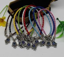 Pulsera de plata variada Kabbalah Hamsa para mujer, brazalete con amuleto de ojo de demonio, joyería de cuero tejido, accesorios para mujer, 10 Uds. 2024 - compra barato