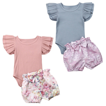 Newborn Kid 2pcs Clothes Baby Girl Infant Ruffle Romper Tops+Bowknot Floral Shorts Pants Casual Cotton Outfit Set 0-24M Hot Sell 2024 - buy cheap