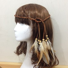 Tribal Brown Feather Headdress Boho Feather Hair Accessories Head Band for Women Wedding Halloween Party Ethnic Indian Jewelry 2024 - buy cheap