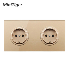 Minitiger Crystal Tempered Gold Glass Panel 16A Double EU Standard Wall Power Socket Outlet Grounded With Child Protective Lock 2024 - buy cheap