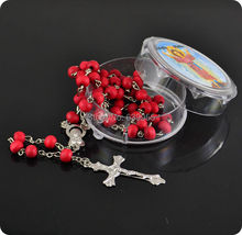 rose scented perfume wood Rosary Beads INRI JESUS Cross Pendant Necklace Catholic Fashion Religious jewelry 2024 - buy cheap