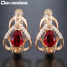 Davieslee Stud Earrings For Women Hear Love Red CZ 585 Rose Gold Filled Paved Clear Cubic Zirconia Womens Earring Fashion DGE99 2024 - buy cheap