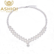 ASHIQI New arrival real white natural freshwater pearl necklace for women  925 Sterling silver clasp jewelry 2024 - buy cheap