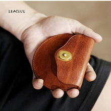LEACOOL-monedero de piel de vaca auténtica para hombre y mujer, Mini billetera pequeña hecha a mano Vintage, monedero individual 2024 - compra barato